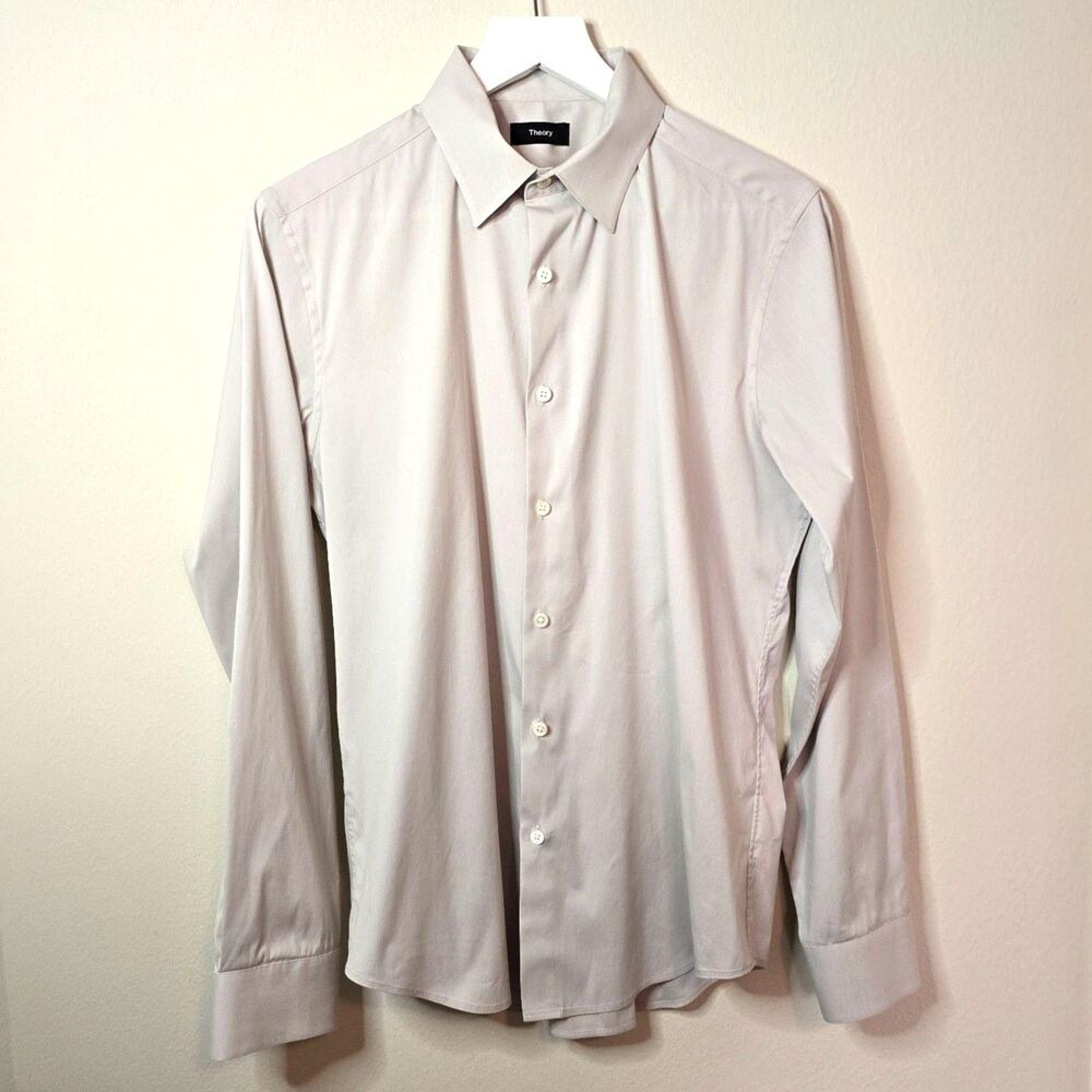 THEORY Men's Sylvain Slim Fit Structure Knit Button Down Shirt Gray Medium